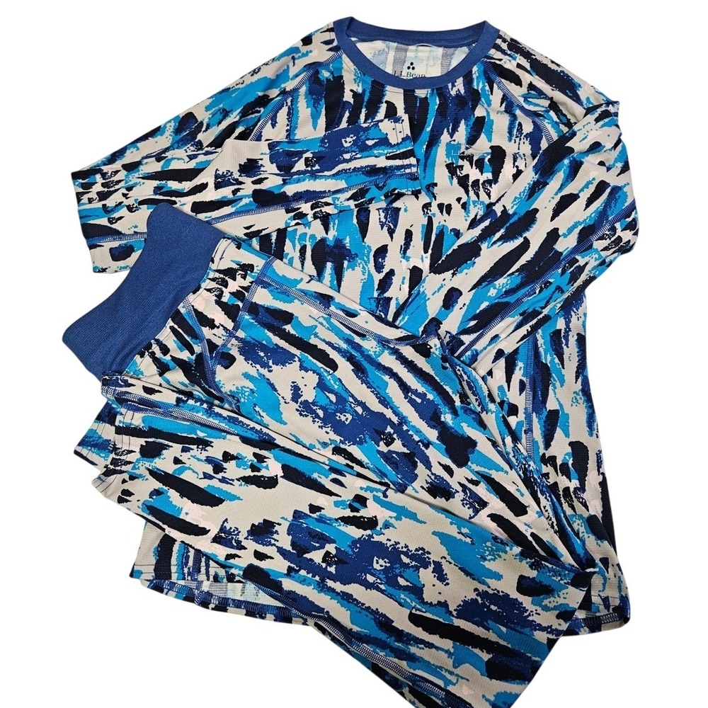 LL Bean Pajama Set Sleepwear Women's Small Blue Abstract Print Breathable Votton